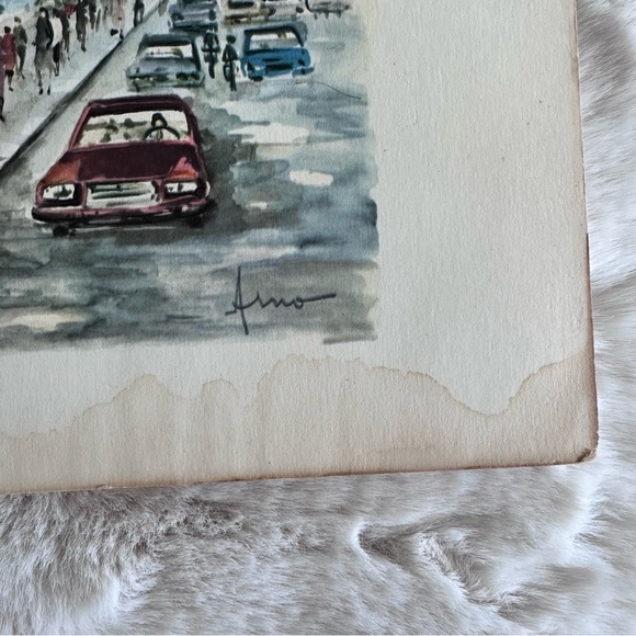 2 Vintage Peter Arno Paris Watercolors signed MCM 1960s Notre Dame Eiffel Tower - Picture 7 of 7